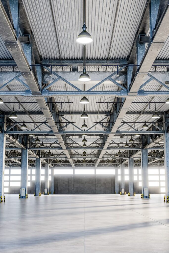 Interior of spacious industrial facility 3d render